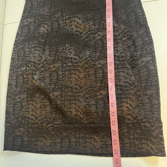 Michael Kors Size 6 Black Brown Animal Print Shiny Sleeveless Shift Dress Lined - Picture 13 of 14